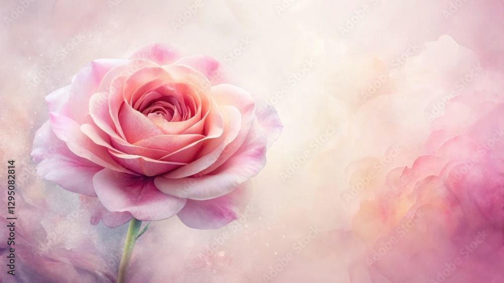 A Delicate Pink Rose in a Soft, Dreamy Setting, a Symbol of Elegance and Grace A Delicate Pink Rose in a Soft, Dreamy Setting, a Symbol of Elegance and Grace