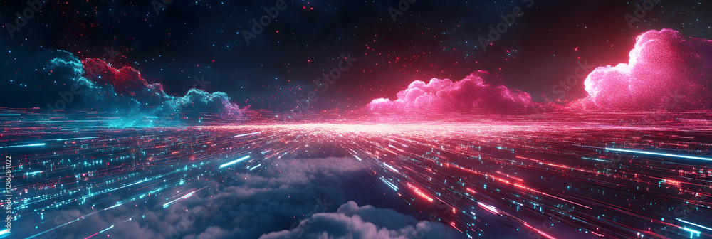 Obraz premium Cloud computing transferring big data, futuristic digital technology background -