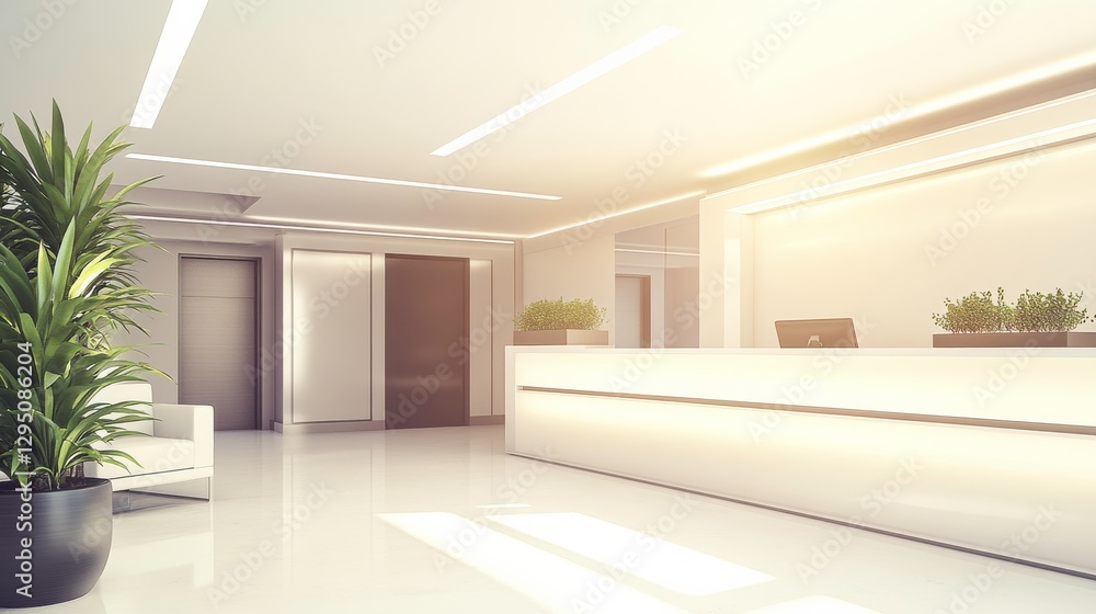 Fototapeta premium Bright Office Reception with Modern Design Elements