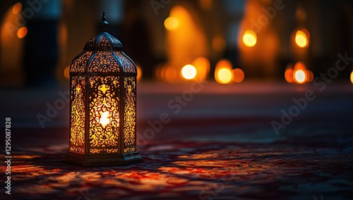 Illuminated Lantern in Mosque at Night (2) photo