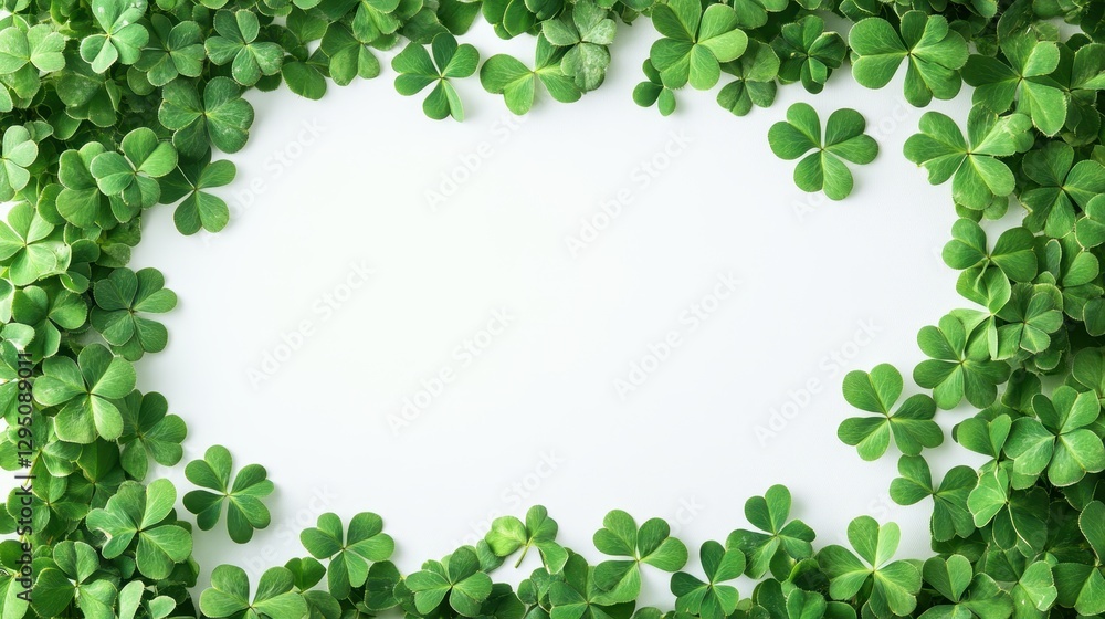 Green Clover Leaves Frame on White Background for Nature and St. Patrick's Day Celebrations Green Clover Leaves Frame on White Background for Nature and St. Patrick's Day Celebrations