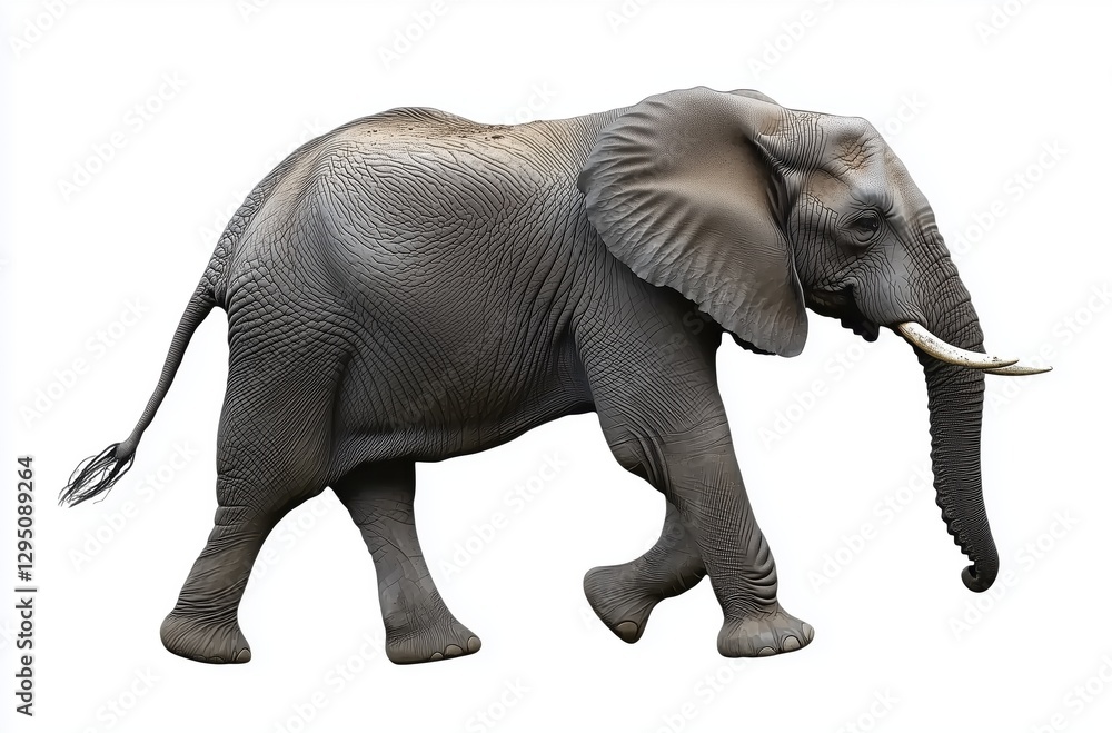 Obraz premium Majestic Elephant Walking Gracefully Across the Savanna with Natural Light Highlighting Its Features