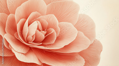 Wallpaper Mural A breathtaking close-up of a single coral-pink camellia, its velvety petals unfolding in intricate layers, set against a soft cream-colored background Torontodigital.ca