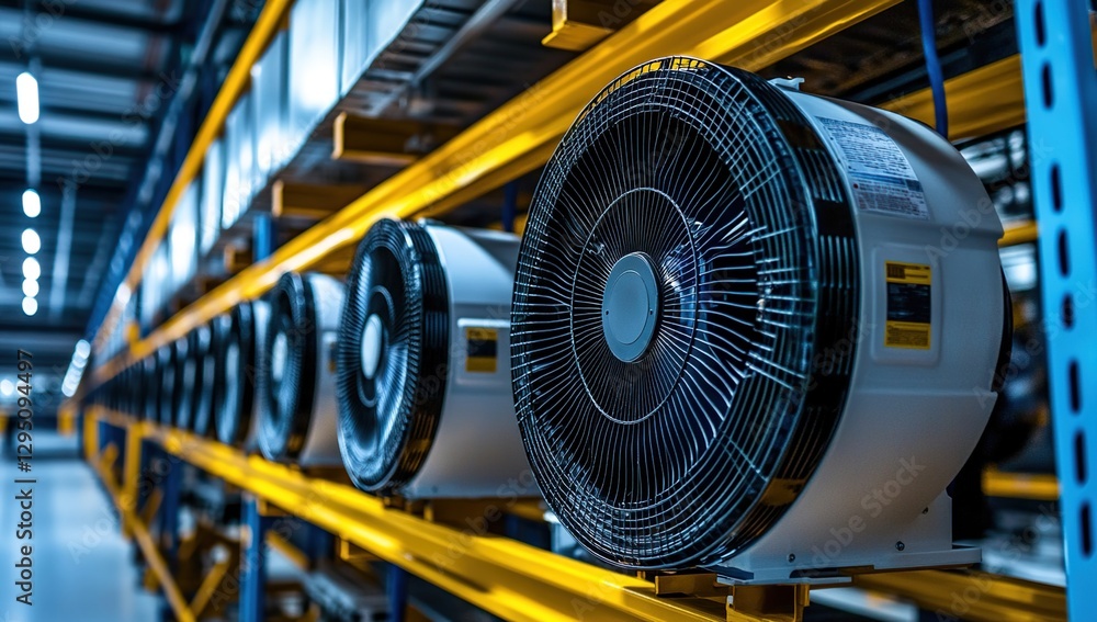 Fototapeta premium Industrial Server Room Cooling System with Multiple Fans