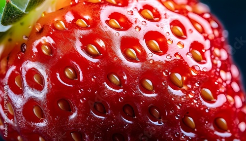 Wallpaper Mural Ultra macro of a ripe strawberry, showcasing tiny seeds and glistening juice droplets, highlighting the vibrant textures and fresh details. Torontodigital.ca