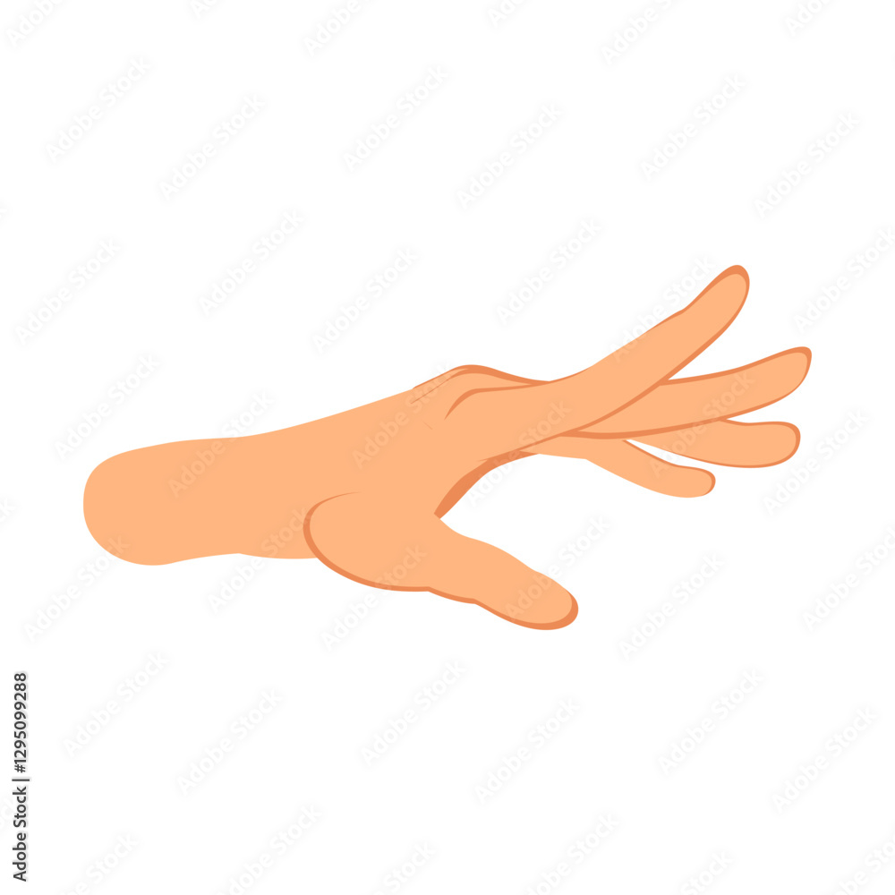 Flat vector illustration of a hand making a graceful reaching gesture, isolated on white background Flat vector illustration of a hand making a graceful reaching gesture, isolated on white background