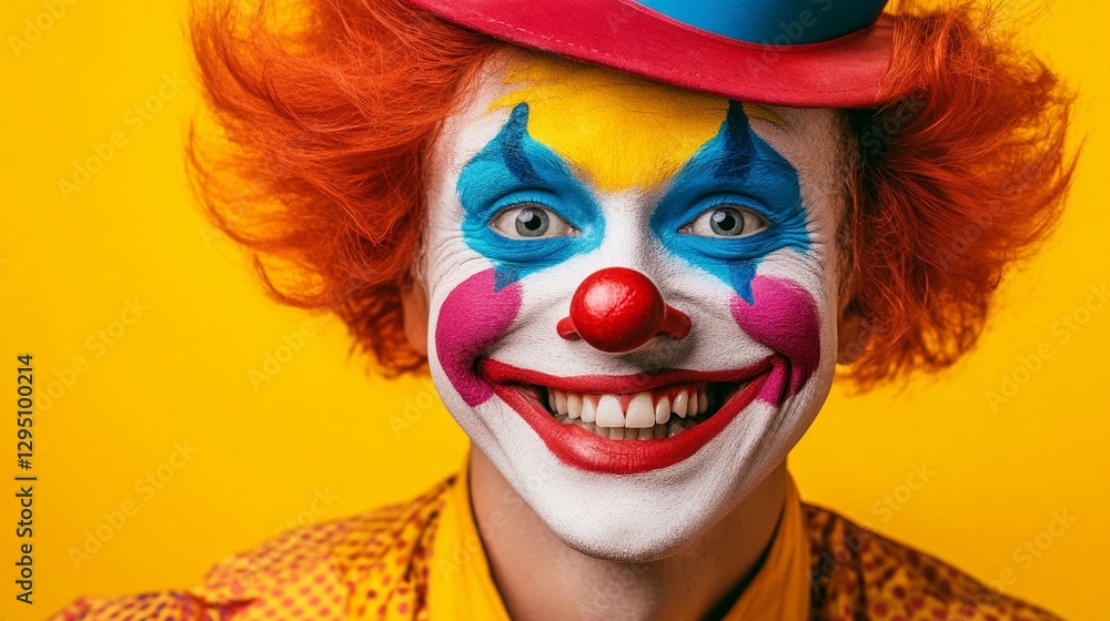 Fototapeta premium A cheerful clown portrait with funny face and hat