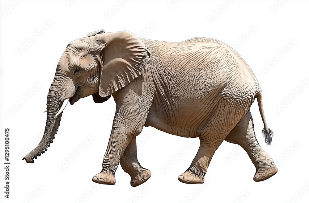 Fototapeta premium Majestic Elephant Striding Across Open Plains with Sunlight Highlighting Its Strength 