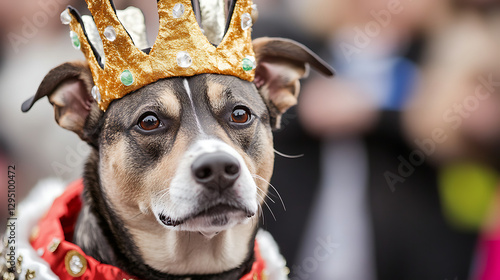 Witness a dog treated like royalty in a majestic king costume. photo