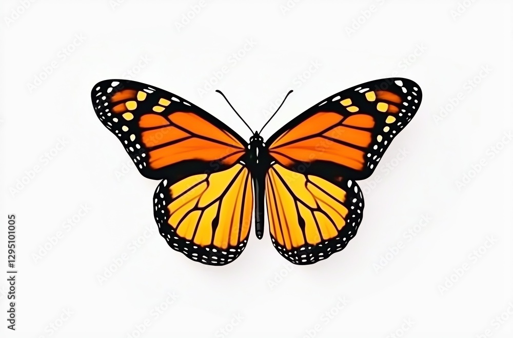 Fototapeta premium Stunning Monarch Butterfly Spreading Its Wings on a Pure White Background with a Sense of Freedom 