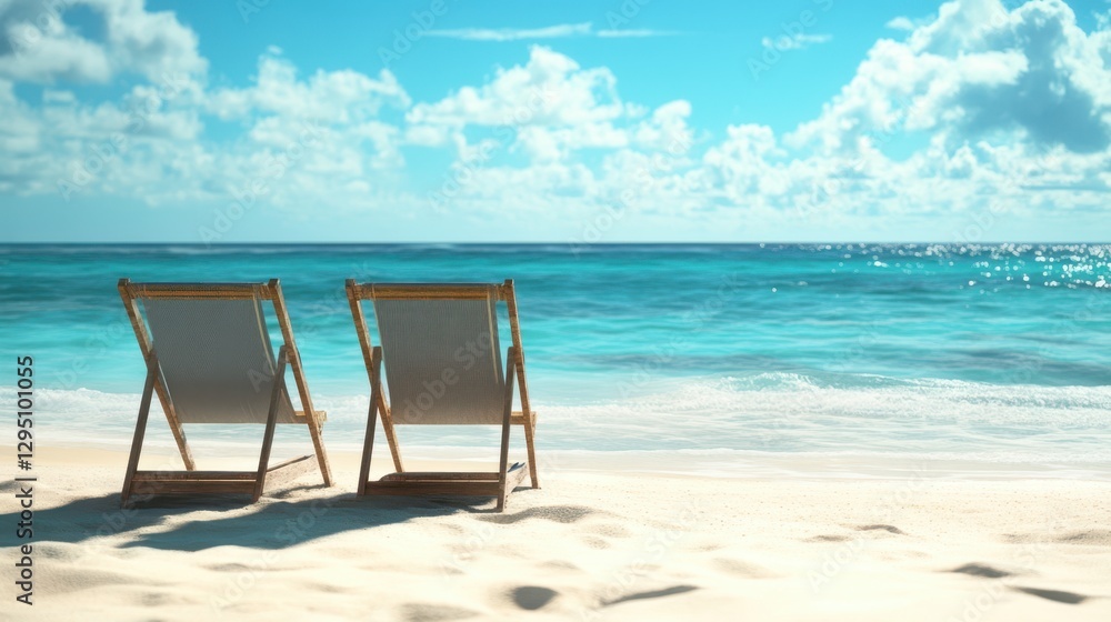 Two vacant chairs sit on a serene beach under a clear blue sky, with the ocean gently lapping at the shore in the background. Two vacant chairs sit on a serene beach under a clear blue sky, with the ocean gently lapping at the shore in the background.