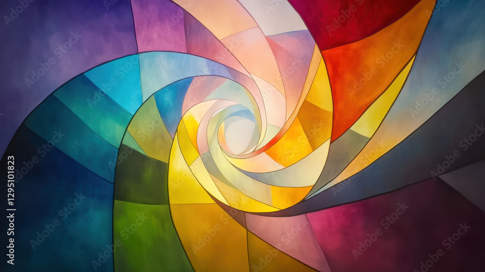 Fototapeta premium A luminous stained glass helix, featuring soft pastel transitions with sharp, prismatic reflections