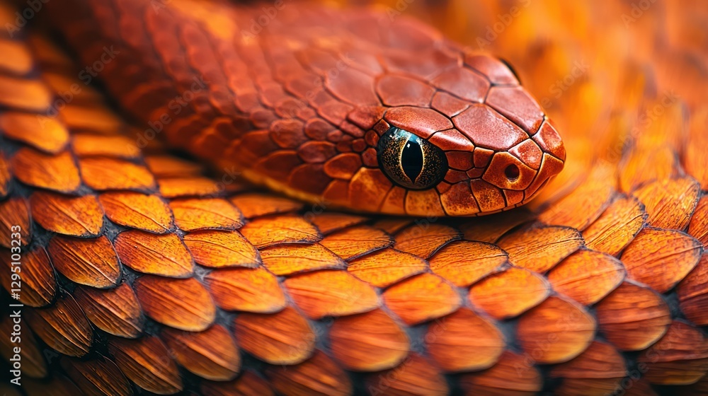 Fototapeta premium Close-up of vibrant red snake coiled, exotic reptile details