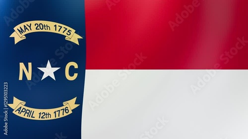 Seamless 3D loop of North Carolina’s flag with historic dates waving in wind. Vibrant 4K video for patriotic displays, educational content, and coastal-themed projects.