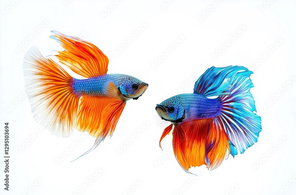 Fototapeta premium Majestic Betta Fish Swimming Gracefully with Vibrant Colors Against a White Background 