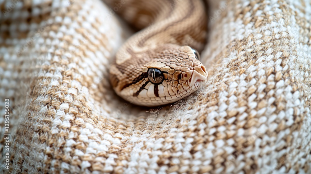 Fototapeta premium Close-up snake resting on textured blanket