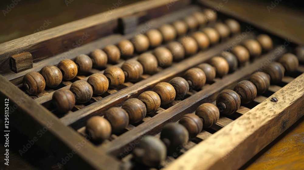 A close up image of a wooden abacus frame and beads A close up image of a wooden abacus frame and beads