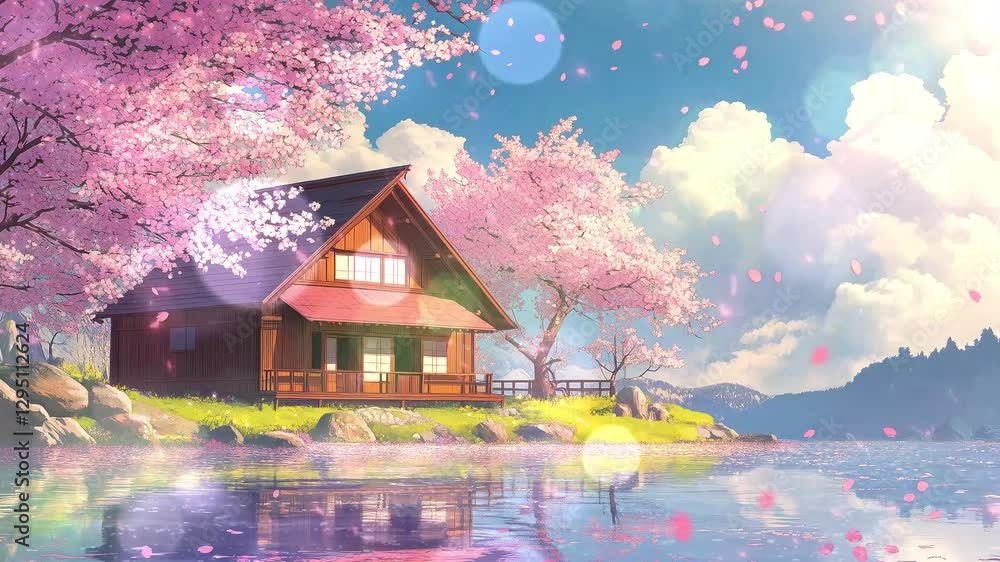 cherry blossom background with spring landscape seamless looping ...