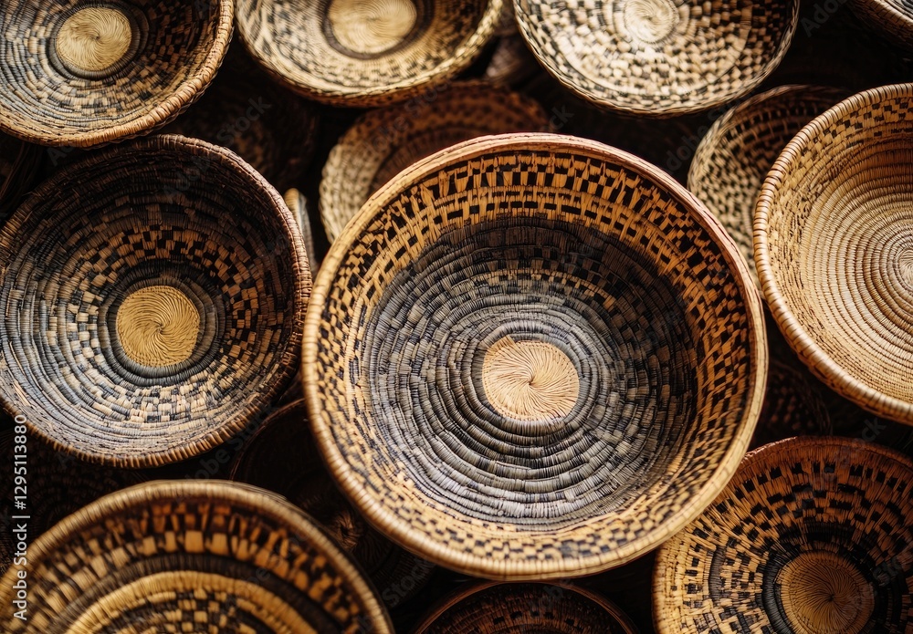 A close-up of traditional Incan baskets showcasing their intricate patterns and textures A close-up of traditional Incan baskets showcasing their intricate patterns and textures