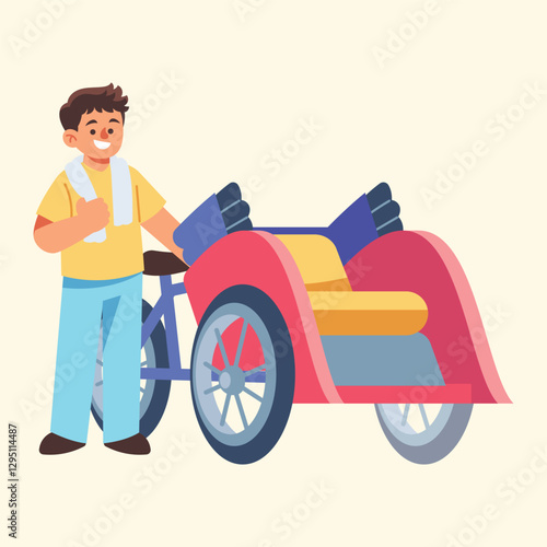 Flat Vector Becak Illustration