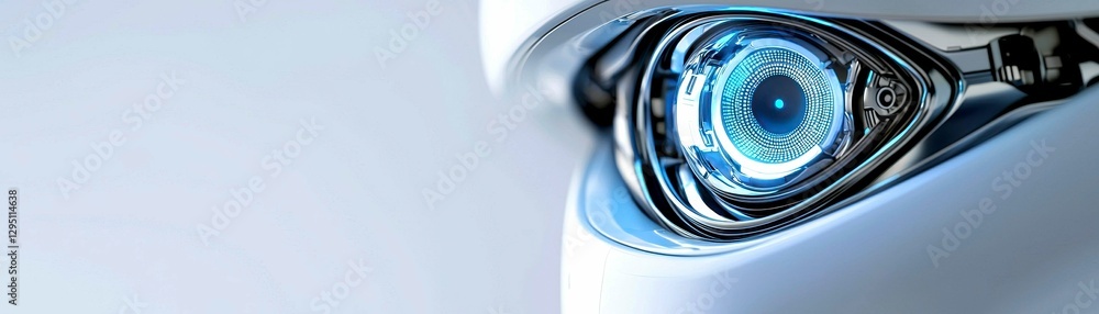 Futuristic Robot Eye Close Up with Detailed Chrome Finish Technology and Advanced Artificial Intelligence Futuristic Robot Eye Close Up with Detailed Chrome Finish Technology and Advanced Artificial Intelligence