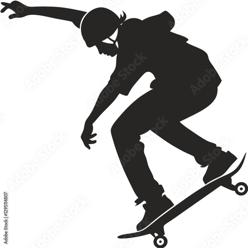  High-Quality Black and White Silhouette Vector boy skateboarding  