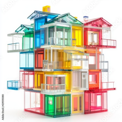 Colorful Transparent Modular Housing Model on White Background photo