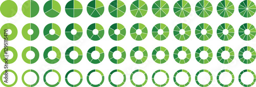 Circle pie chart set. Pie chart color icons. Circle section graph. Segment slice sign. 1,2,3,4,5,6,7,8,9,10,11,12 segment infographic. Wheel round diagram part symbol. Vector illustration.