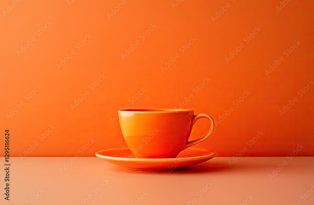 Obraz premium A vibrant orange cup and saucer against a matching background, emphasizing color and simplicity.