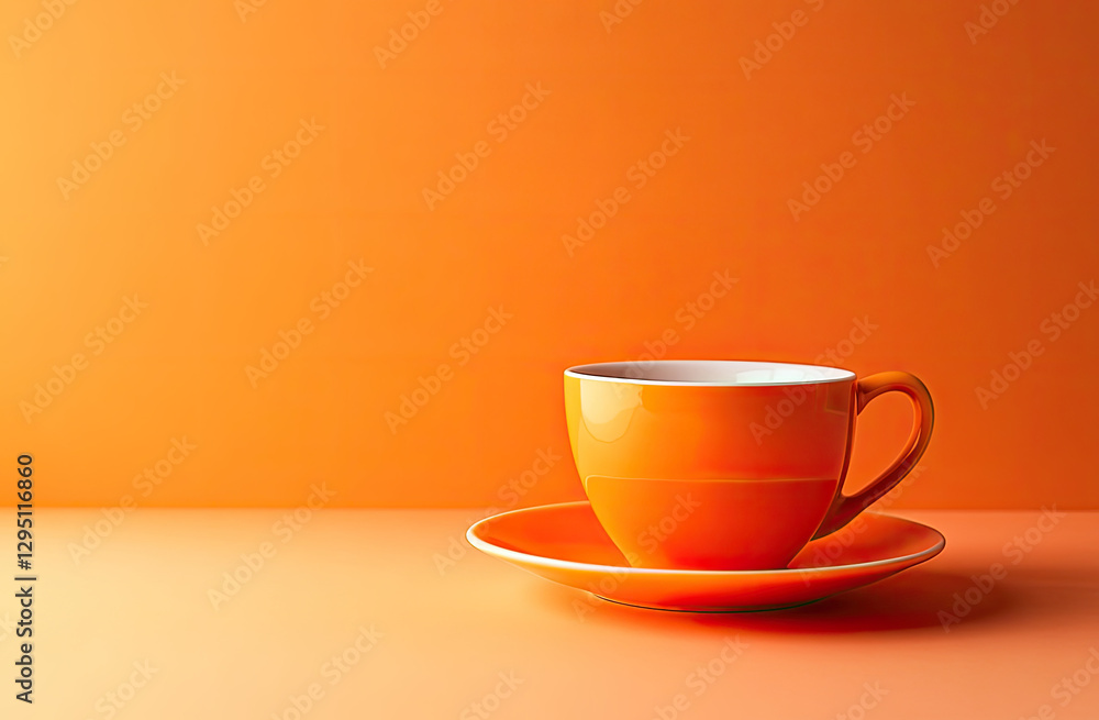 Obraz premium A vibrant orange cup and saucer set against a matching background, creating a warm aesthetic.