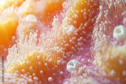 Close-up of a coral reef, featuring coral anemones and corals with shells, colorful colorways with natural lighting, professional marine life photography photo