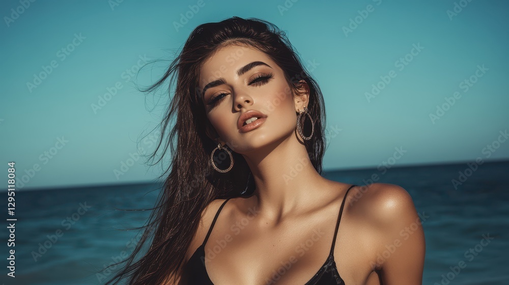 Arafed woman in a stylish black bikini striking a confident pose on a sunlit beach, embodying beauty and empowerment in a tropical setting. Arafed woman in a stylish black bikini striking a confident pose on a sunlit beach, embodying beauty and empowerment in a tropical setting.