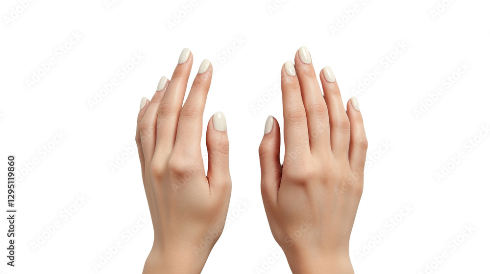Woman showing her perfect fingernails with transparent background Woman showing her perfect fingernails with transparent background