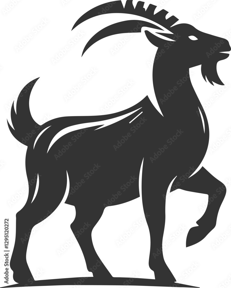 Fototapeta premium Goat flicking its tail while standing animal vector silhouette