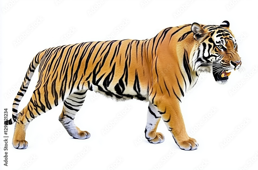Obraz premium A Majestic Tiger Striding Through Wilderness with Striking Orange Stripes and Intense Gaze 