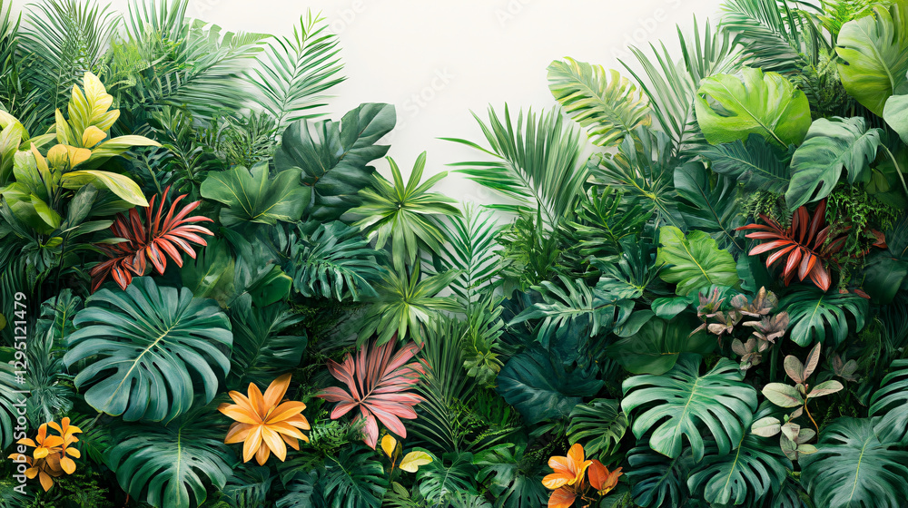 Lush tropical plants and greenery creating a vibrant and lively indoor space filled with natural beauty Lush tropical plants and greenery creating a vibrant and lively indoor space filled with natural beauty
