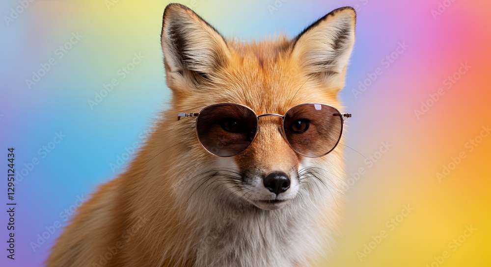 Obraz premium Fox Wearing Sunglasses Against Colorful Blurred Background in a Studio Shot