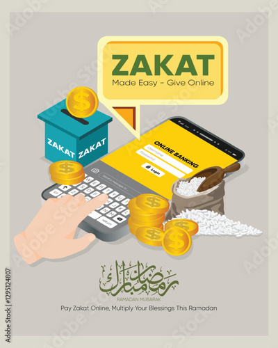 Islamic Charity Concept with Online Zakat Payment. Zakat, a pillar of Islam, is an obligatory almsgiving act, second only to prayer.