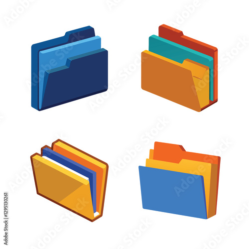 3D Folder on white background, Folder icon set, 3D Folder icon set, icons of files, folder icons set