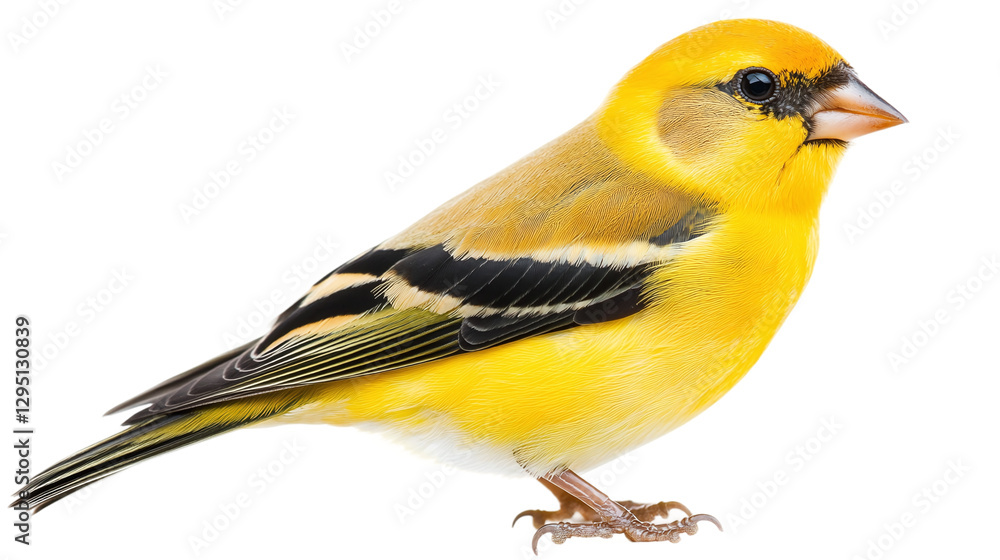 Naklejka premium Elegant goldfinch isolated on transparent background for ornithology and nature-themed design projects.