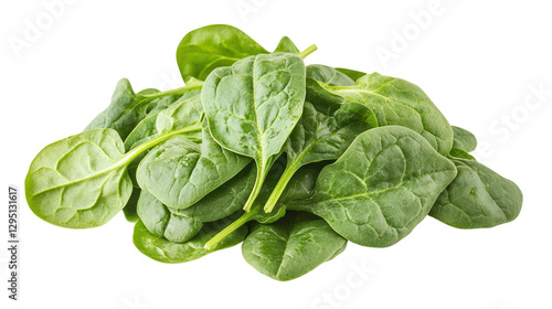 Fresh green spinach leaves isolated on transparent background in png format for healthy eating and organic food design projects.