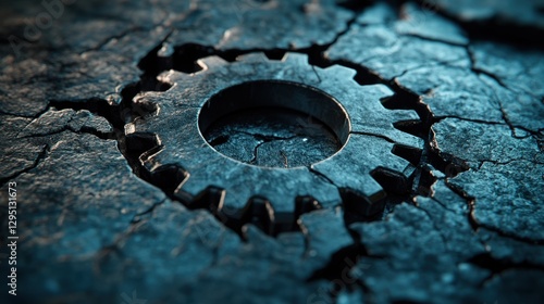 Metallic Gear Embedded in Cracked Surface - Industrial Strength and Resilience