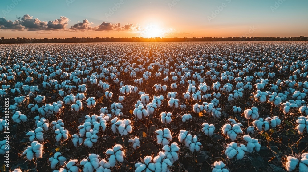 Obraz premium Cotton field at sunset, ready for harvest