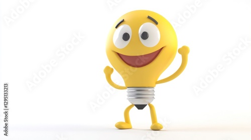 Happy lightbulb character celebrating on white background