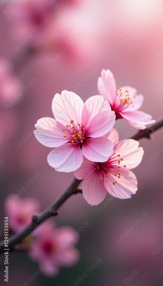 Single pink cherry blossom, bokeh spring backdrop, pretty, floral Single pink cherry blossom, bokeh spring backdrop, pretty, floral