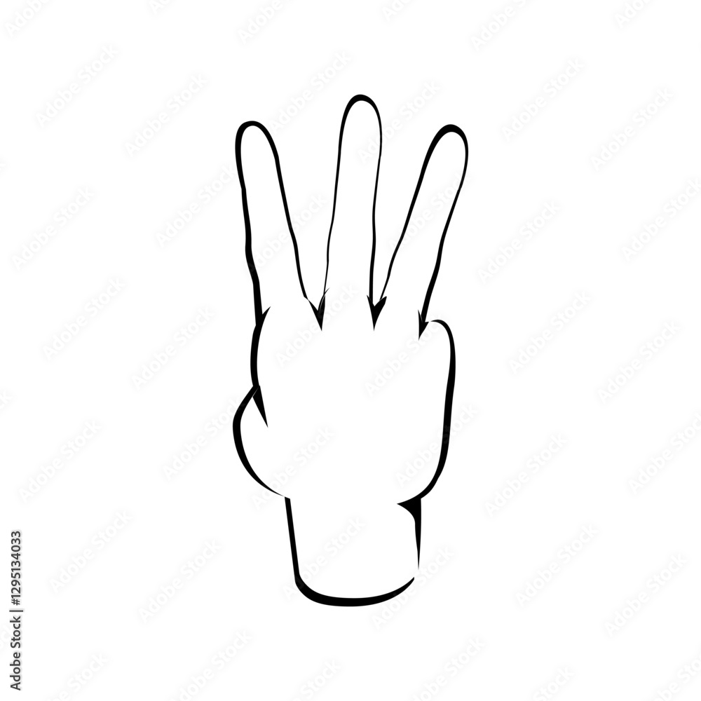 Obraz premium Three finger up or number count concept design vector illustration, Back hand view sketch Line art