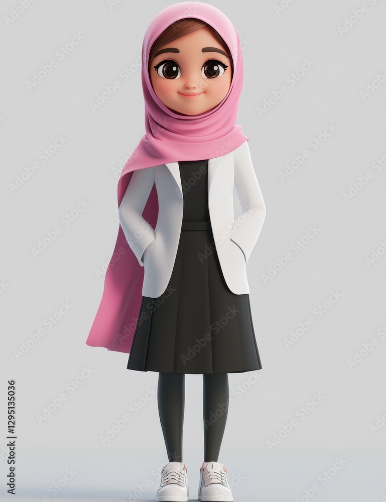 Adorable 3D Render of a Muslim Girl in Modern Attire Adorable 3D Render of a Muslim Girl in Modern Attire