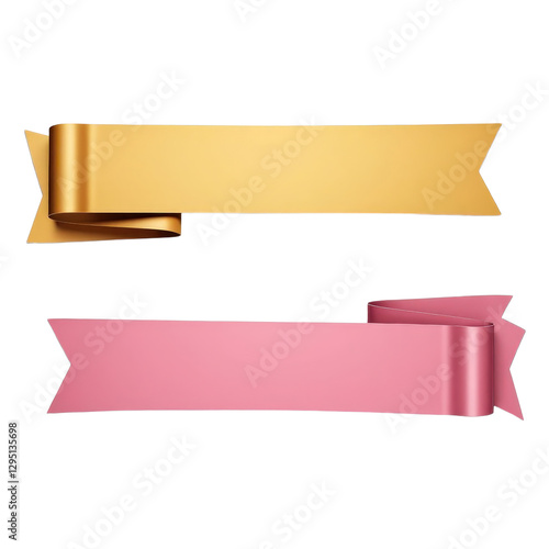 Two Ribbons, Golden and Pink, with Transparent Background