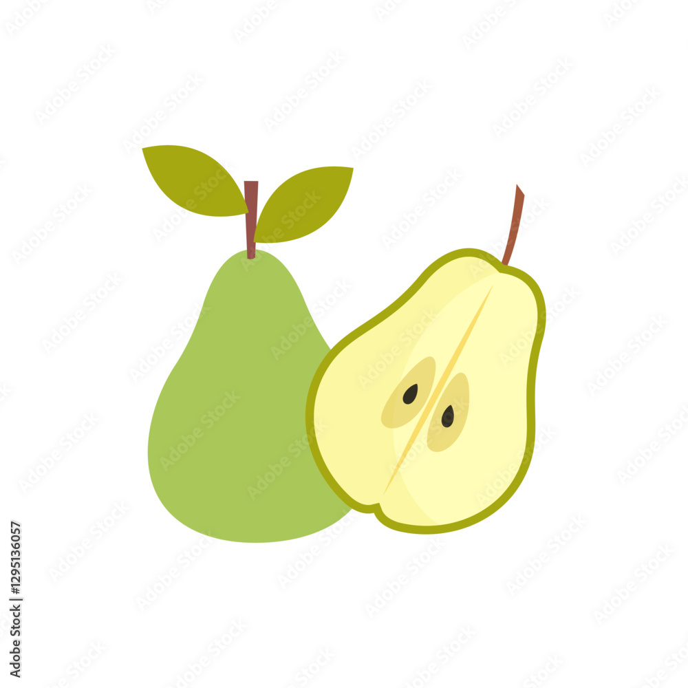 Fresh pear and pear half in flat style. vector illustration Isolated on white background Fresh pear and pear half in flat style. vector illustration Isolated on white background