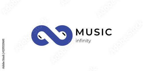 Music logo vector design in the form of an infinity symbol and earphones in negative space, music icon